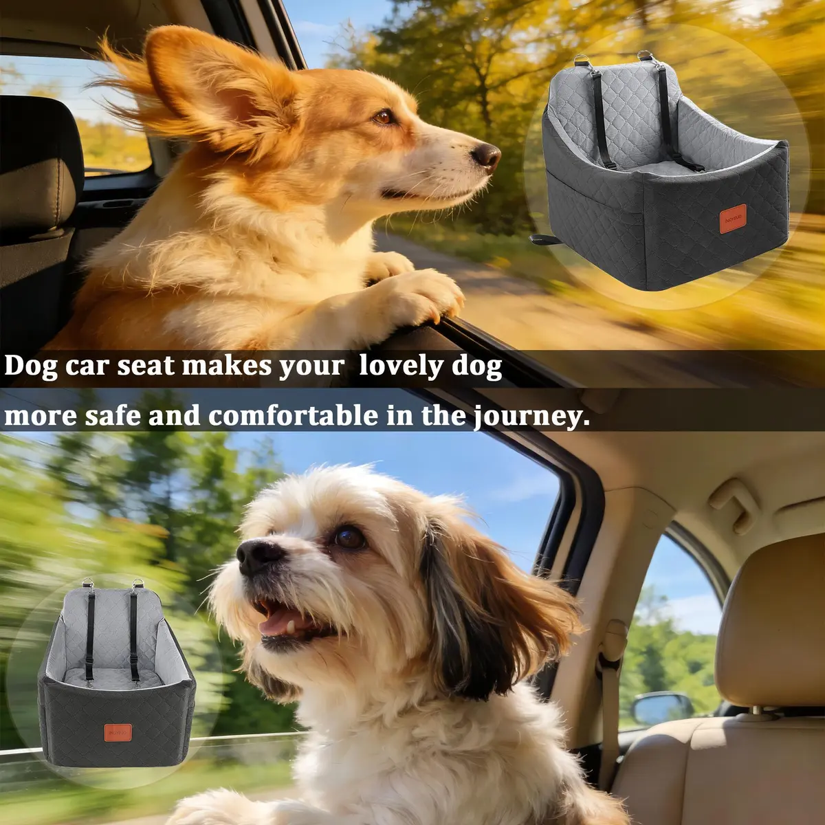 INDYBUD Dog Car Seat for Small Medium Dogs | Detachable Washable Travel Bed with Storage Pockets - view 8