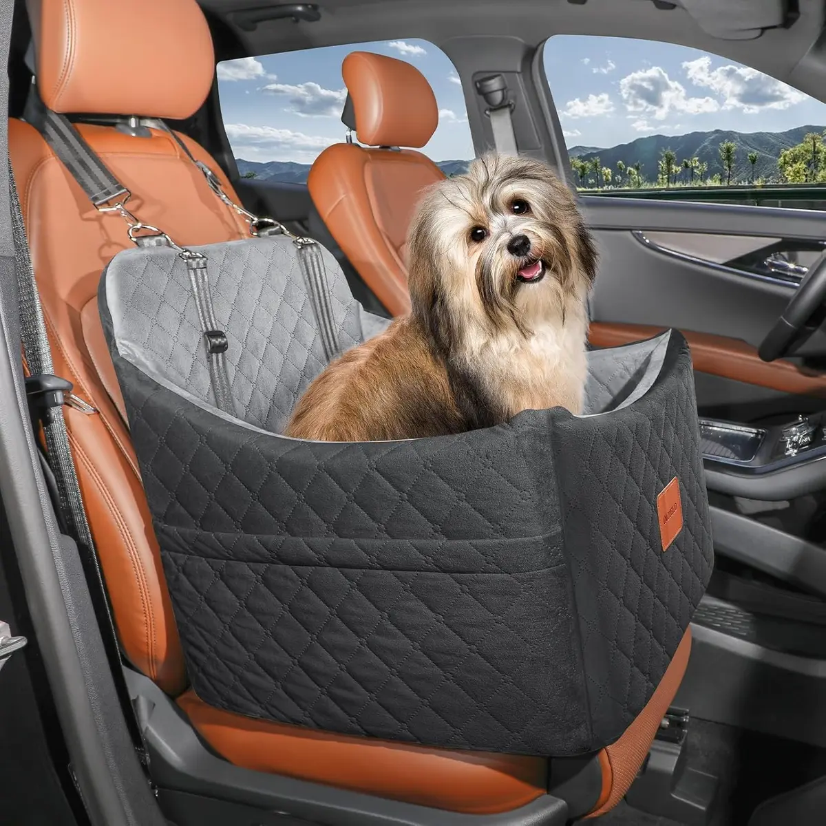 INDYBUD Dog Car Seat for Small Medium Dogs | Detachable Washable Travel Bed with Storage Pockets - view 2