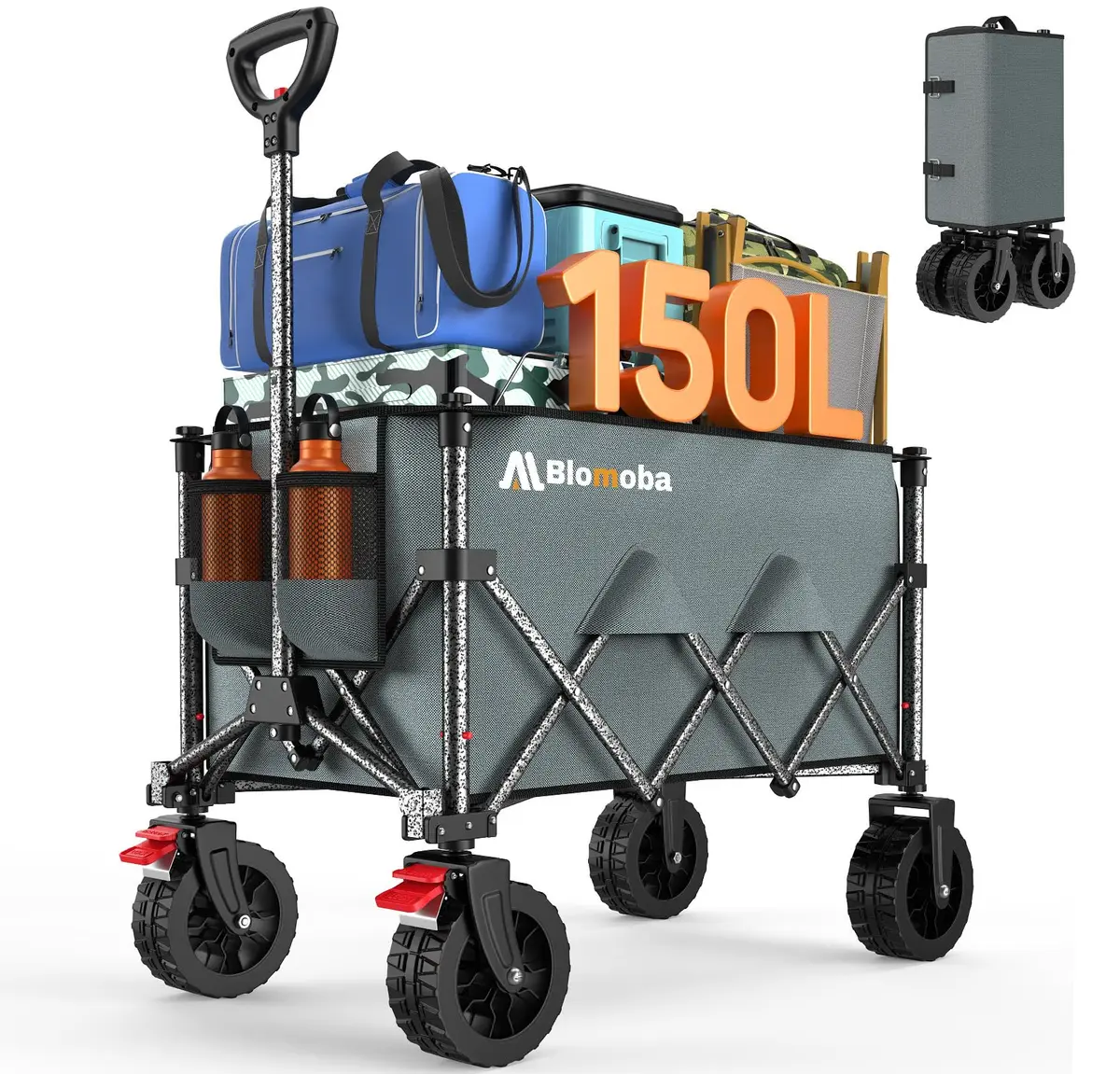 Blomoba Collapsible Wagon Cart, 150L Foldable Utility Cart with Wide Wheels, Grey - main product image