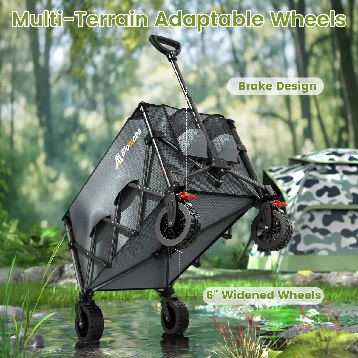 Blomoba Collapsible Wagon Cart, 150L Foldable Utility Cart with Wide Wheels, Grey - view 6
