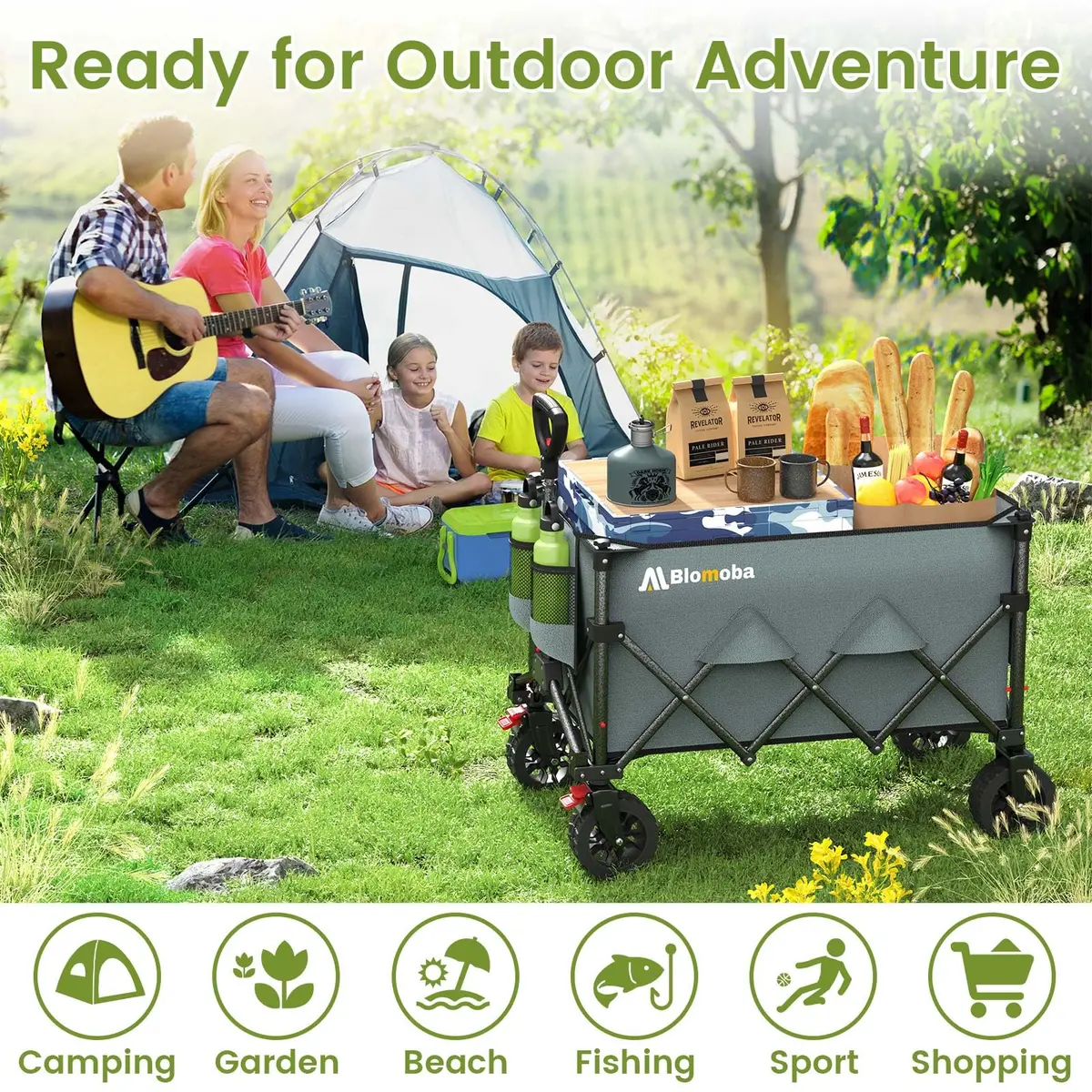 Blomoba Collapsible Wagon Cart, 150L Foldable Utility Cart with Wide Wheels, Grey - view 9