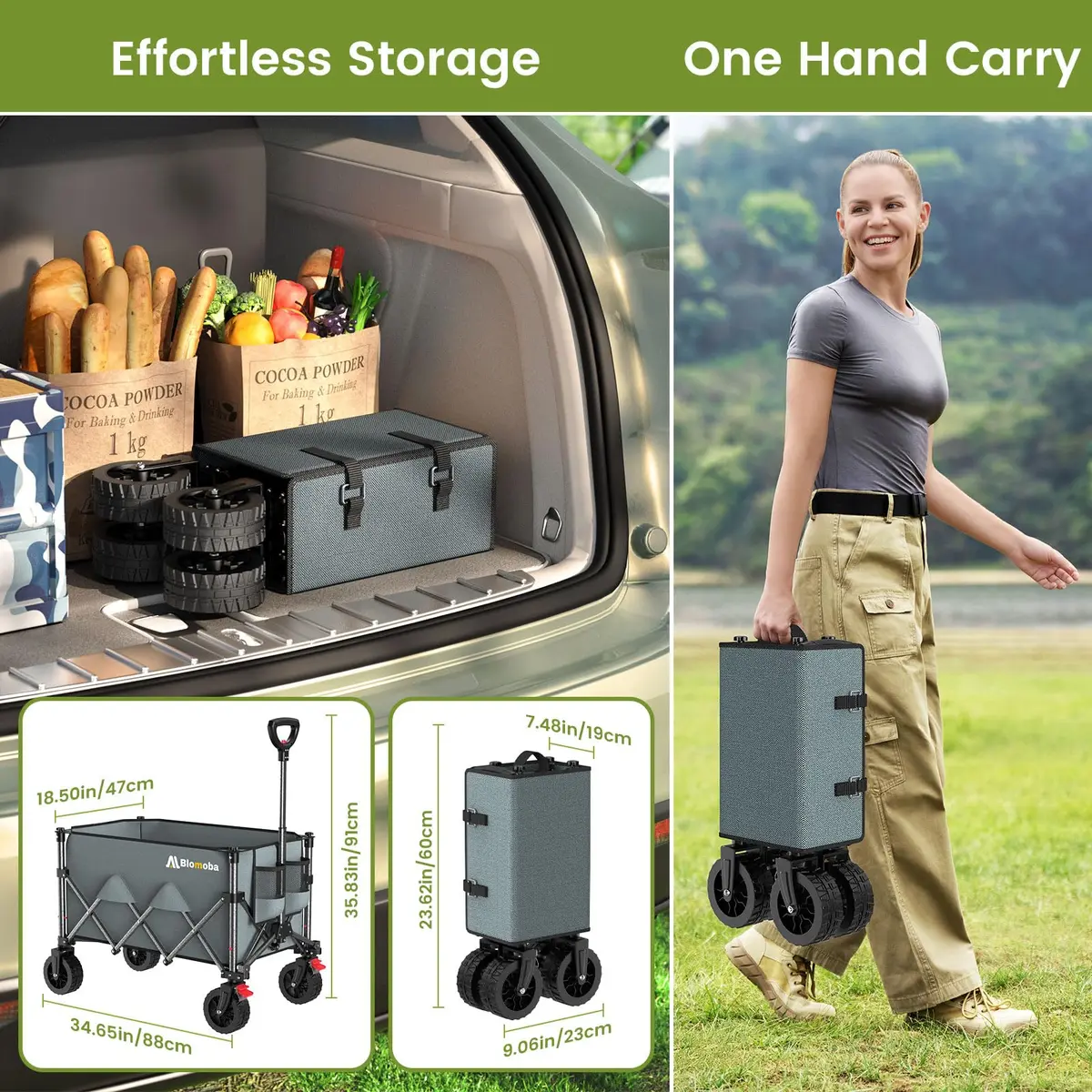 Blomoba Collapsible Wagon Cart, 150L Foldable Utility Cart with Wide Wheels, Grey - view 3