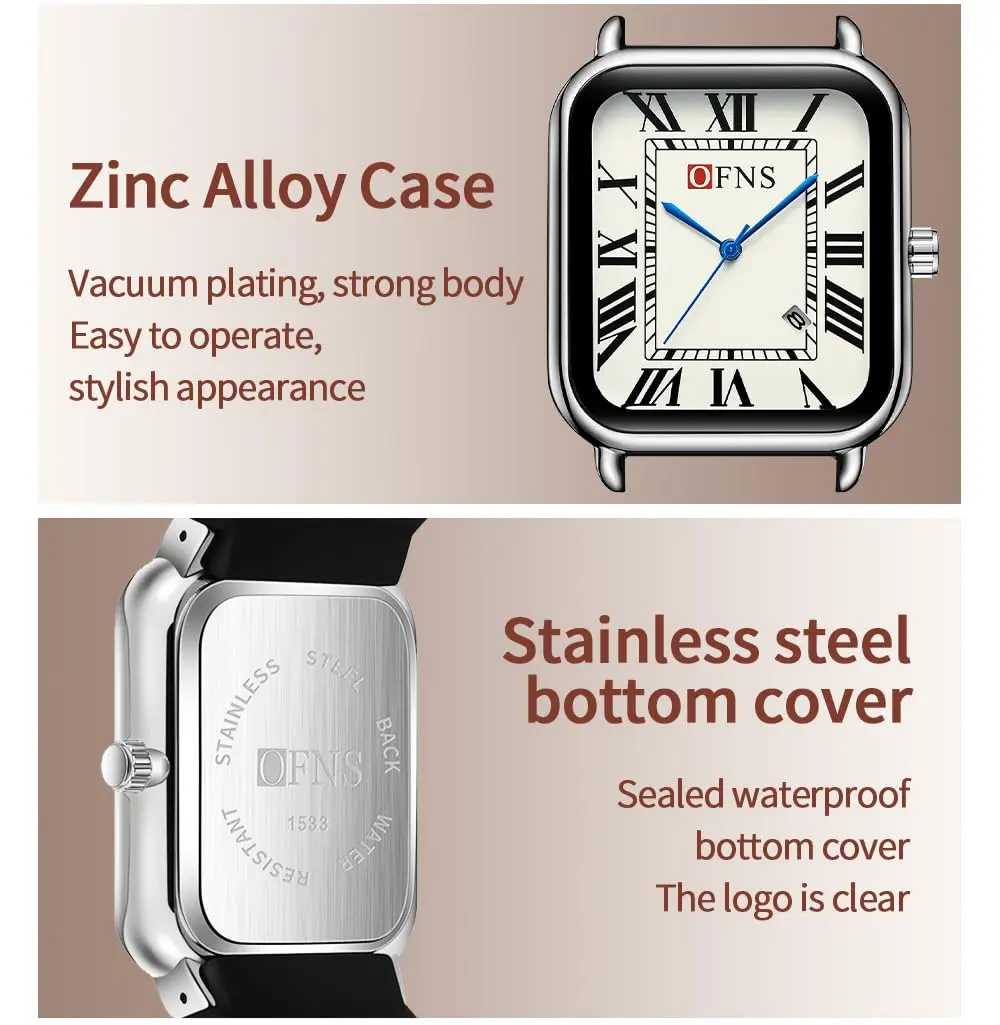 MASTOP Men's and Women's Watch Retro Square Quartz Analog Rubber Watch 38mm | Vintage Business Casual - view 5