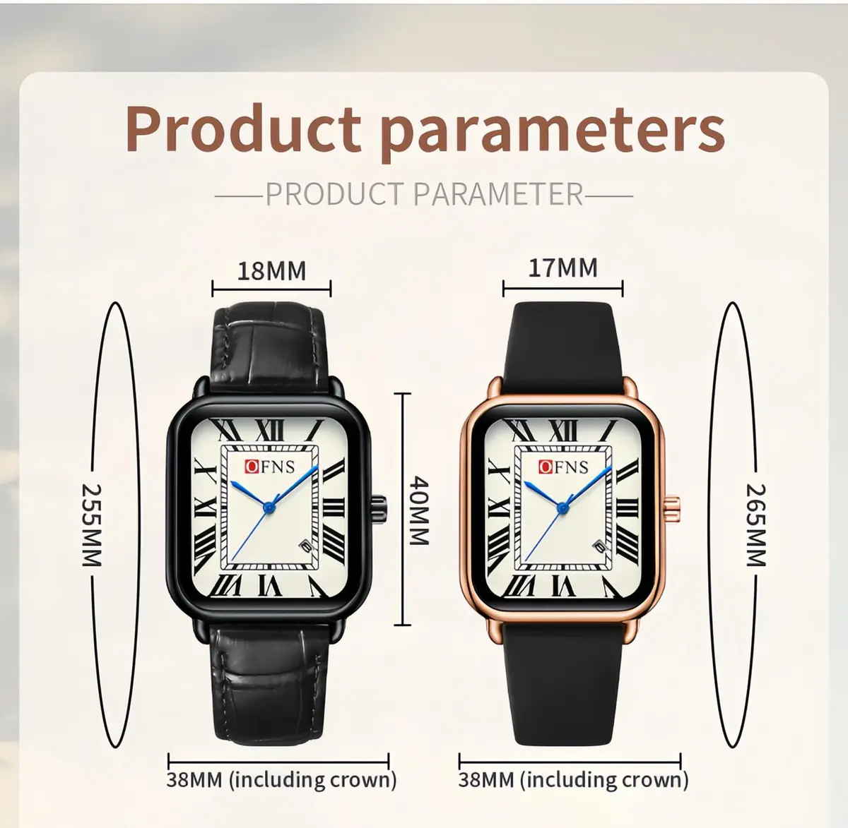 MASTOP Men's and Women's Watch Retro Square Quartz Analog Rubber Watch 38mm | Vintage Business Casual - view 6