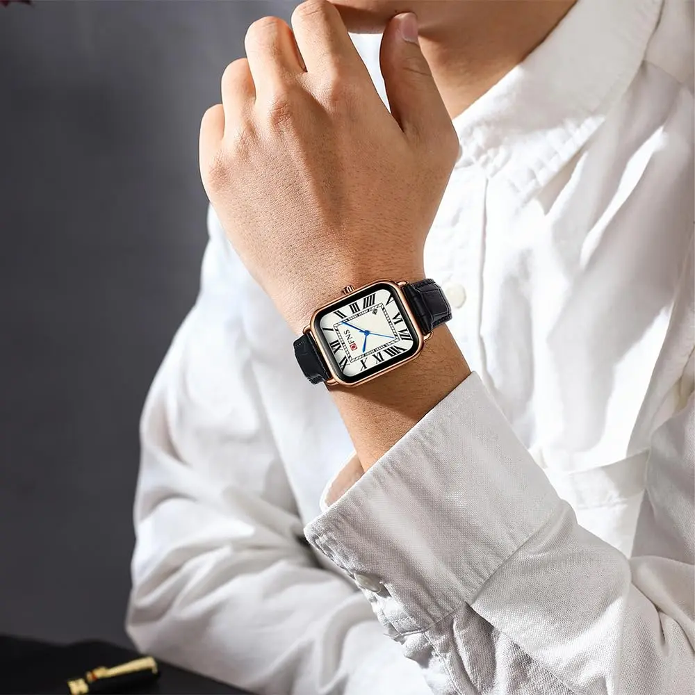 MASTOP Men's and Women's Watch Retro Square Quartz Analog Rubber Watch 38mm | Vintage Business Casual - view 3
