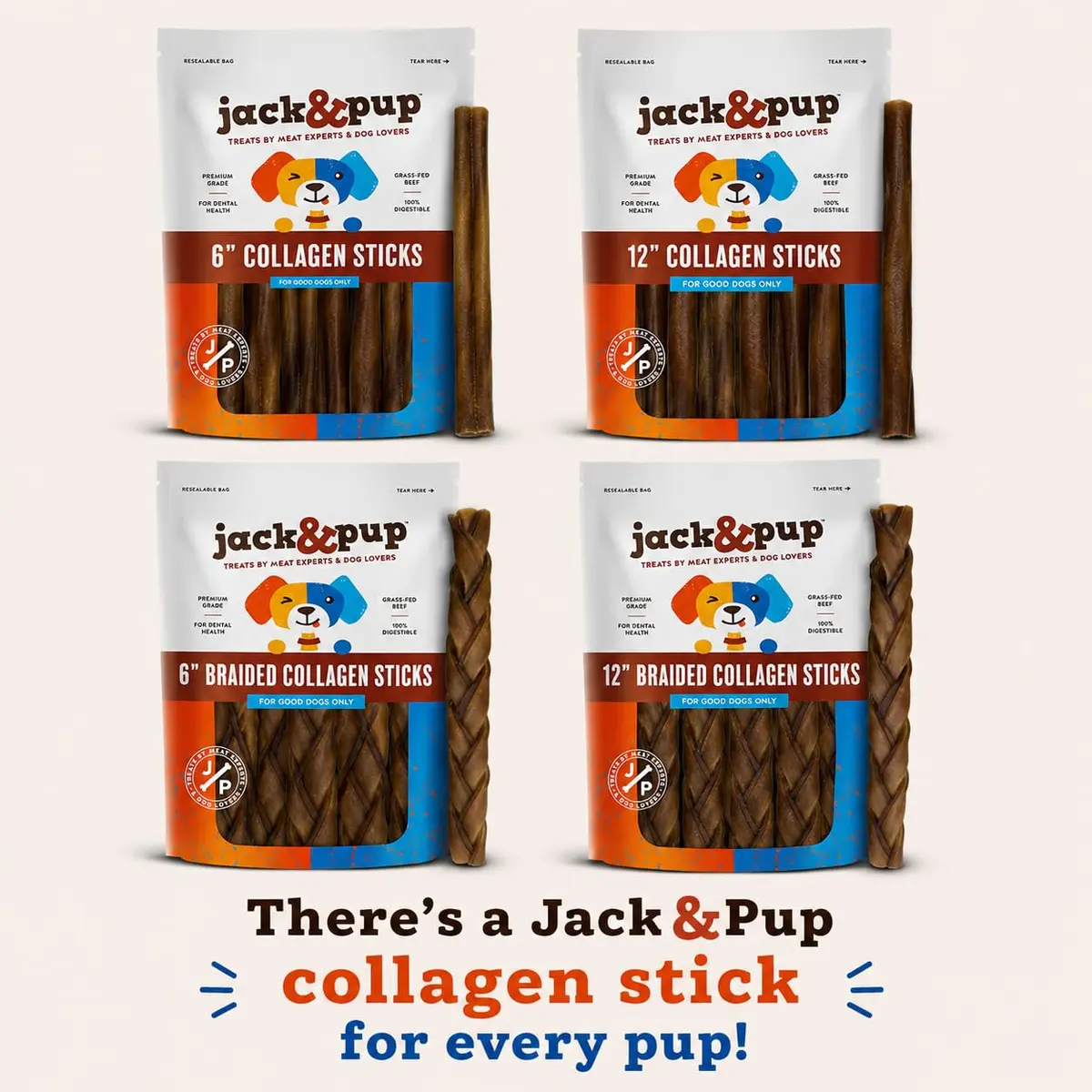 Jack&Pup Collagen Sticks for Dogs 4 Pack | Rawhide-Free, Long Lasting 6 inch Chews - view 6