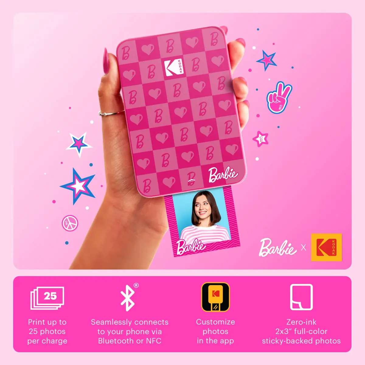 Kodak x Barbie Step Slim Wireless Instant Photo Printer Bundle with Case & Paper | 5MP Camera, Bluetooth, 2x3" Sticky Prints - view 2