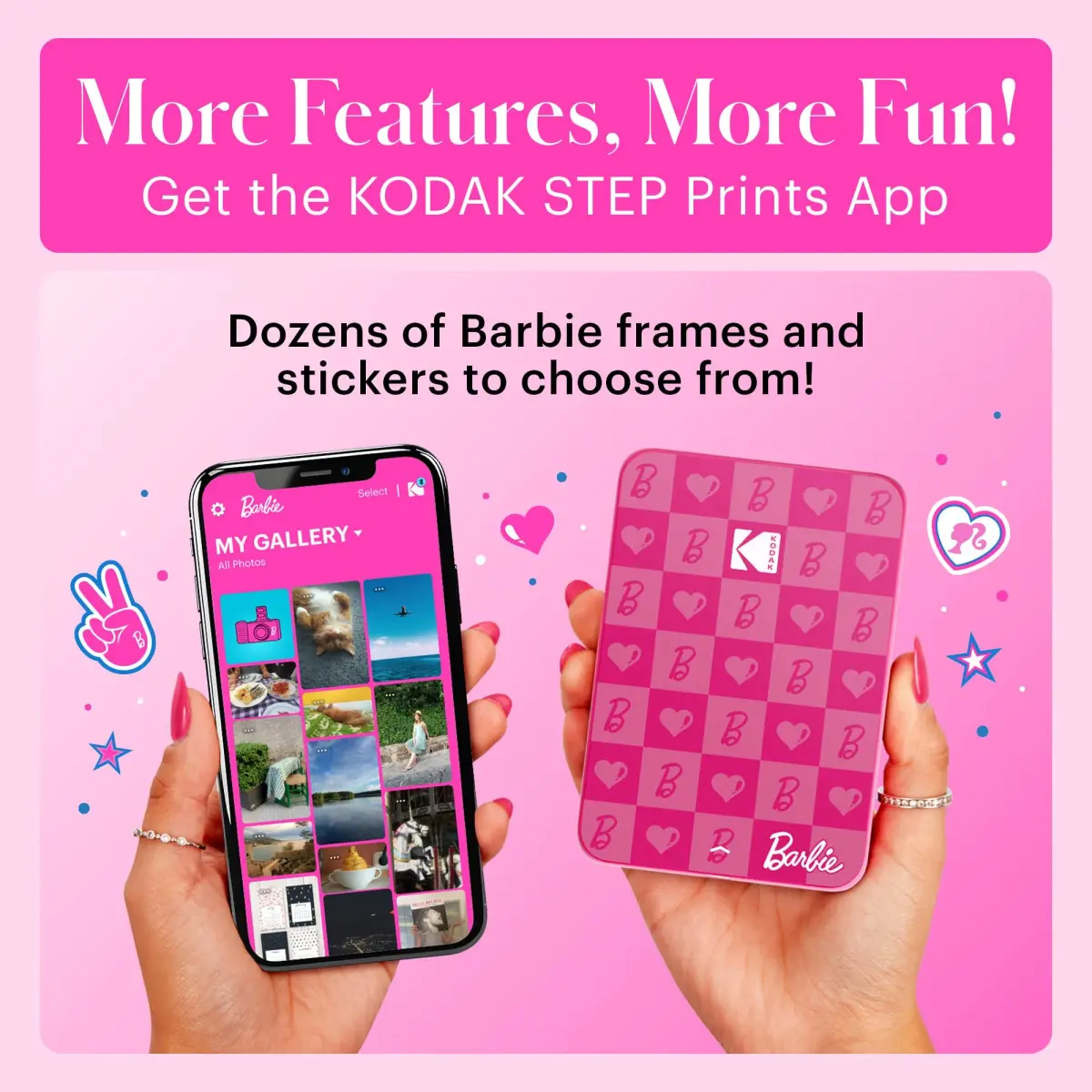 Kodak x Barbie Step Slim Wireless Instant Photo Printer Bundle with Case & Paper | 5MP Camera, Bluetooth, 2x3" Sticky Prints - view 3
