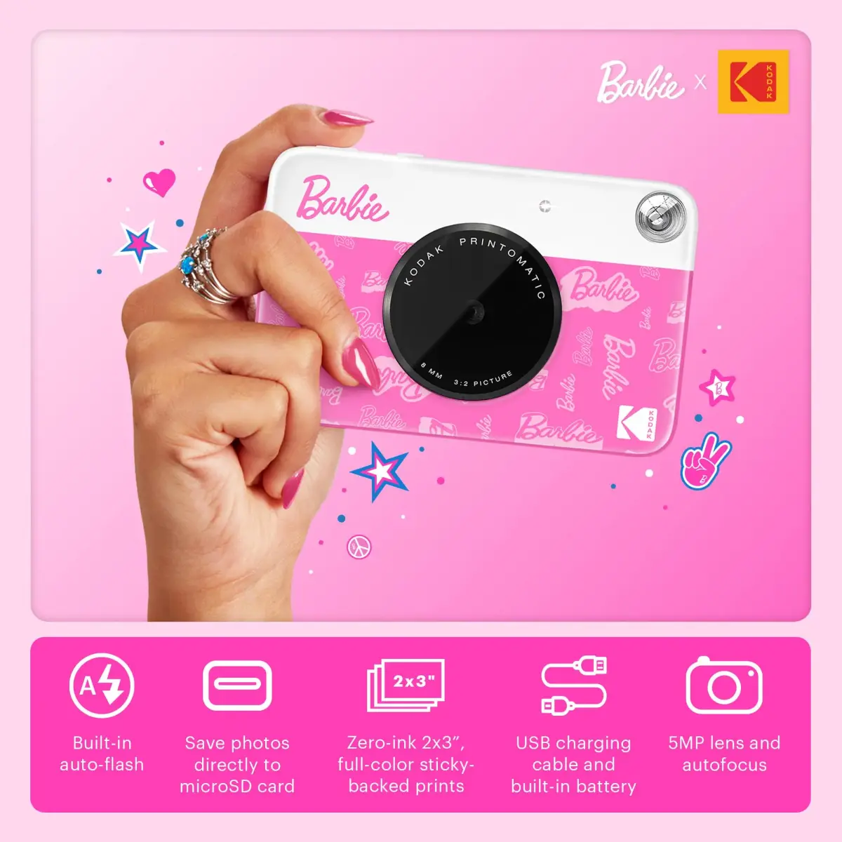 Kodak x Barbie Printomatic Instant Camera Deluxe Bundle with Case, Album & Zink Paper | 5MP Digital Instant Camera - view 2