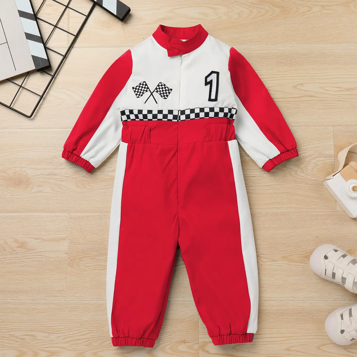 IDOPIP Red Race Car Driver Birthday Outfit 1-Piece Romper (9-12 Months) - view 2