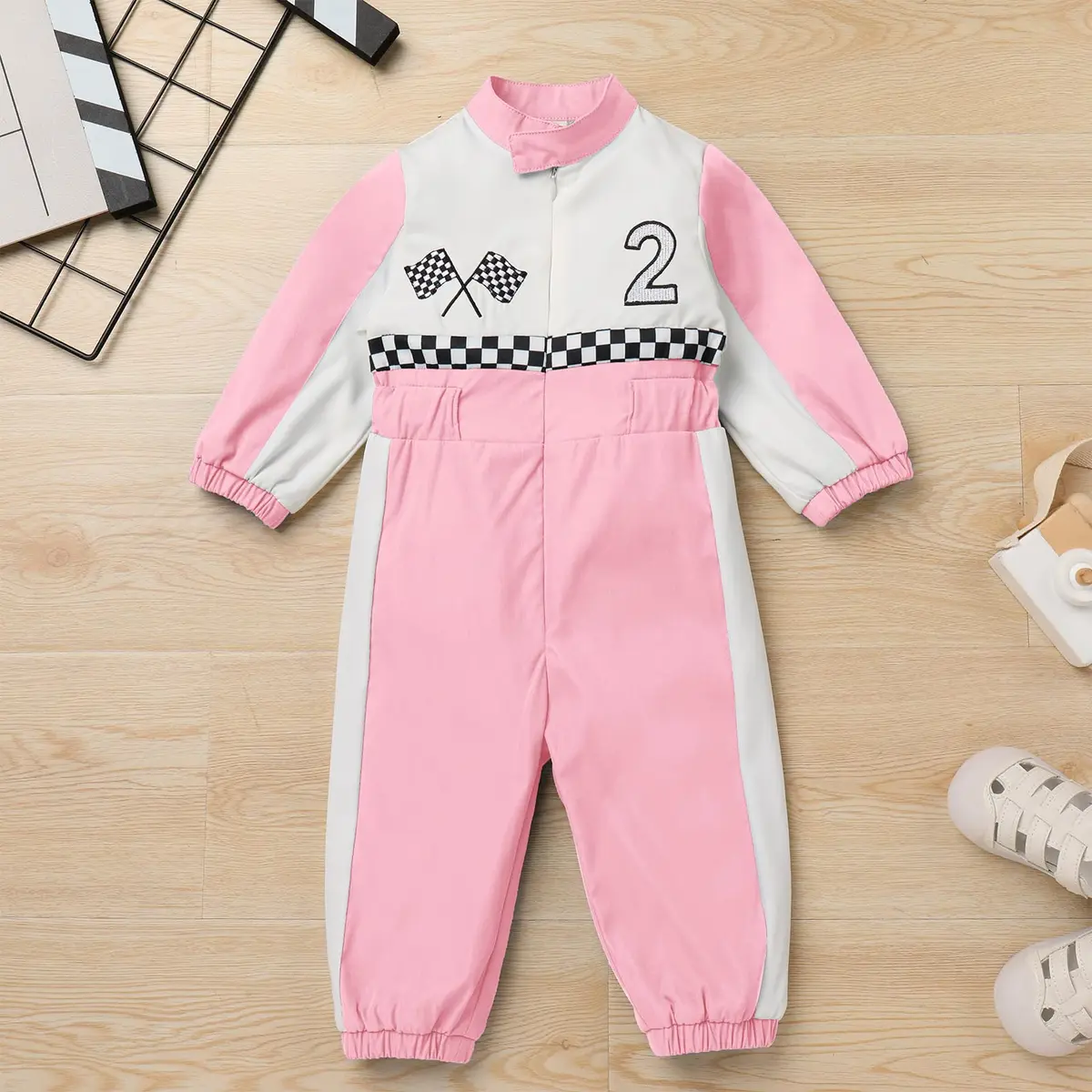 IDOPIP Baby Boys' Race Car Driver 1st 2nd Birthday Outfit Pink 2 Romper 18-24 Months | Unisex Toddler Racer Jumpsuit for Cake Smash Photoshoot - view 2