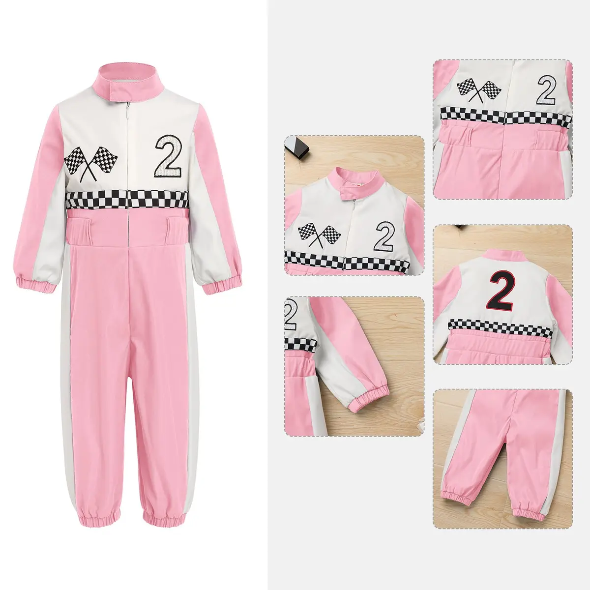 IDOPIP Baby Boys' Race Car Driver 1st 2nd Birthday Outfit Pink 2 Romper 18-24 Months | Unisex Toddler Racer Jumpsuit for Cake Smash Photoshoot - view 4