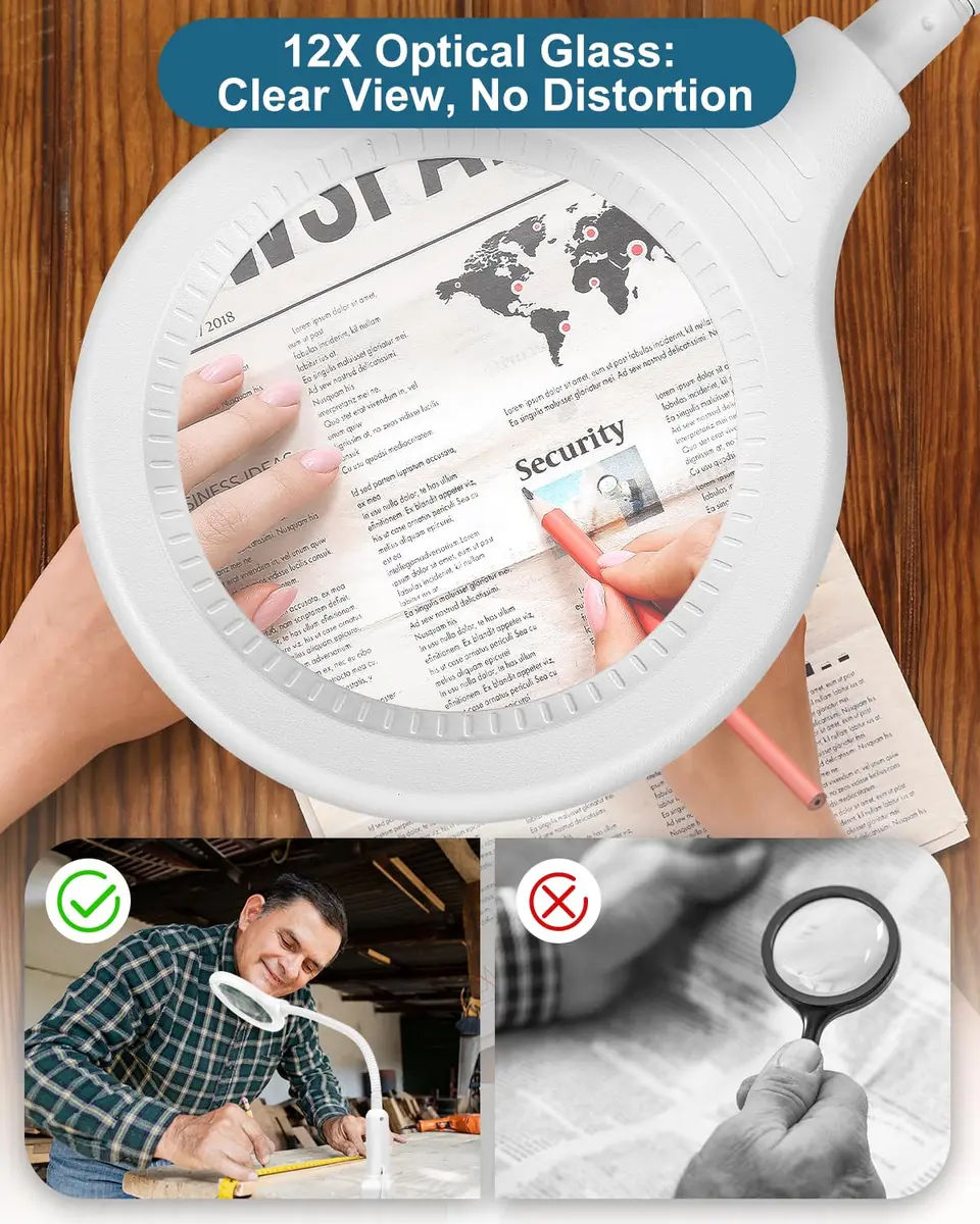 RackydigPro 12X Magnifying Glass with Light and Stand | 5 Color Modes, Brightness Stepless Dimming, Real Glass Lens, White - view 6