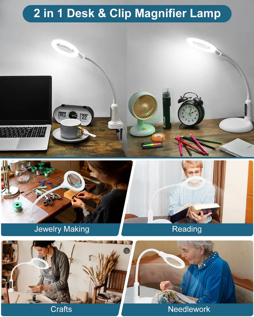RackydigPro 12X Magnifying Glass with Light and Stand | 5 Color Modes, Brightness Stepless Dimming, Real Glass Lens, White - view 7