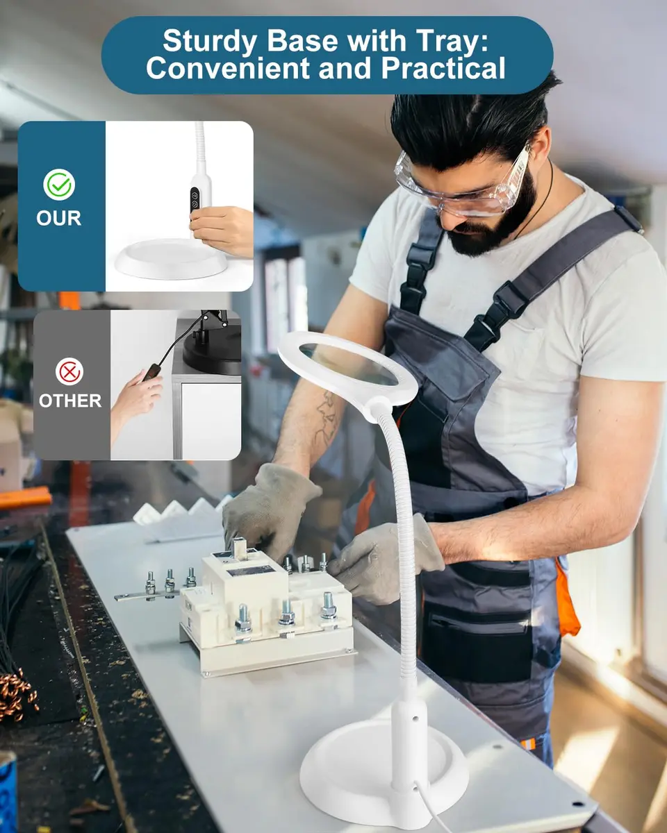 RackydigPro 12X Magnifying Glass with Light and Stand | 5 Color Modes, Brightness Stepless Dimming, Real Glass Lens, White - view 4