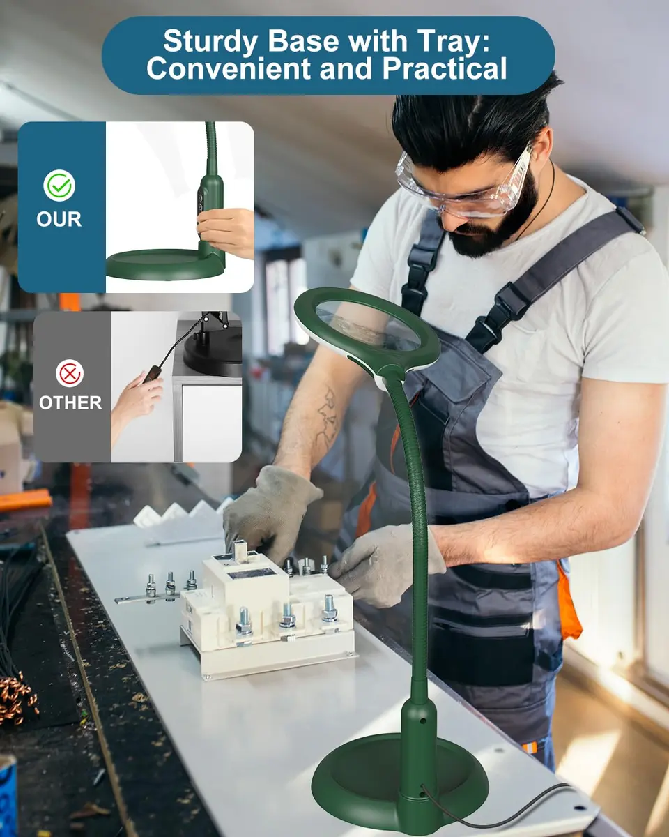 RackydigPro 12X Magnifying Glass with Light and Stand | 3.75-inch Glass, 5 Color Modes, Brightness Stepless Dimming, Hands-Free Desk Lamp, Green - view 5