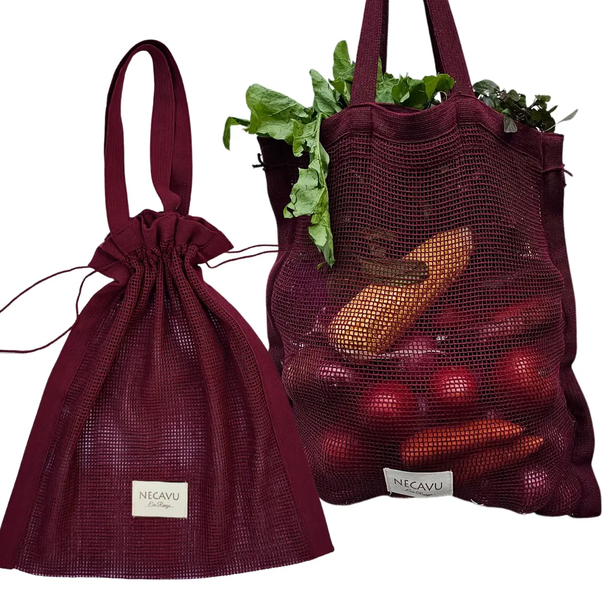 NECAVU 100% Cotton Mesh Shopping Bag 2 Pack 42cm (16.5in) | Eco-Friendly Reusable Market Tote for Vegetables & Groceries - main product image