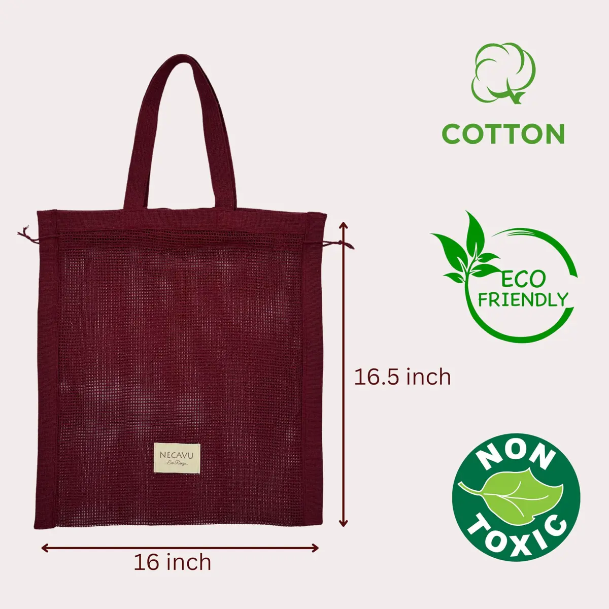NECAVU 100% Cotton Mesh Shopping Bag 2 Pack 42cm (16.5in) | Eco-Friendly Reusable Market Tote for Vegetables & Groceries - view 4