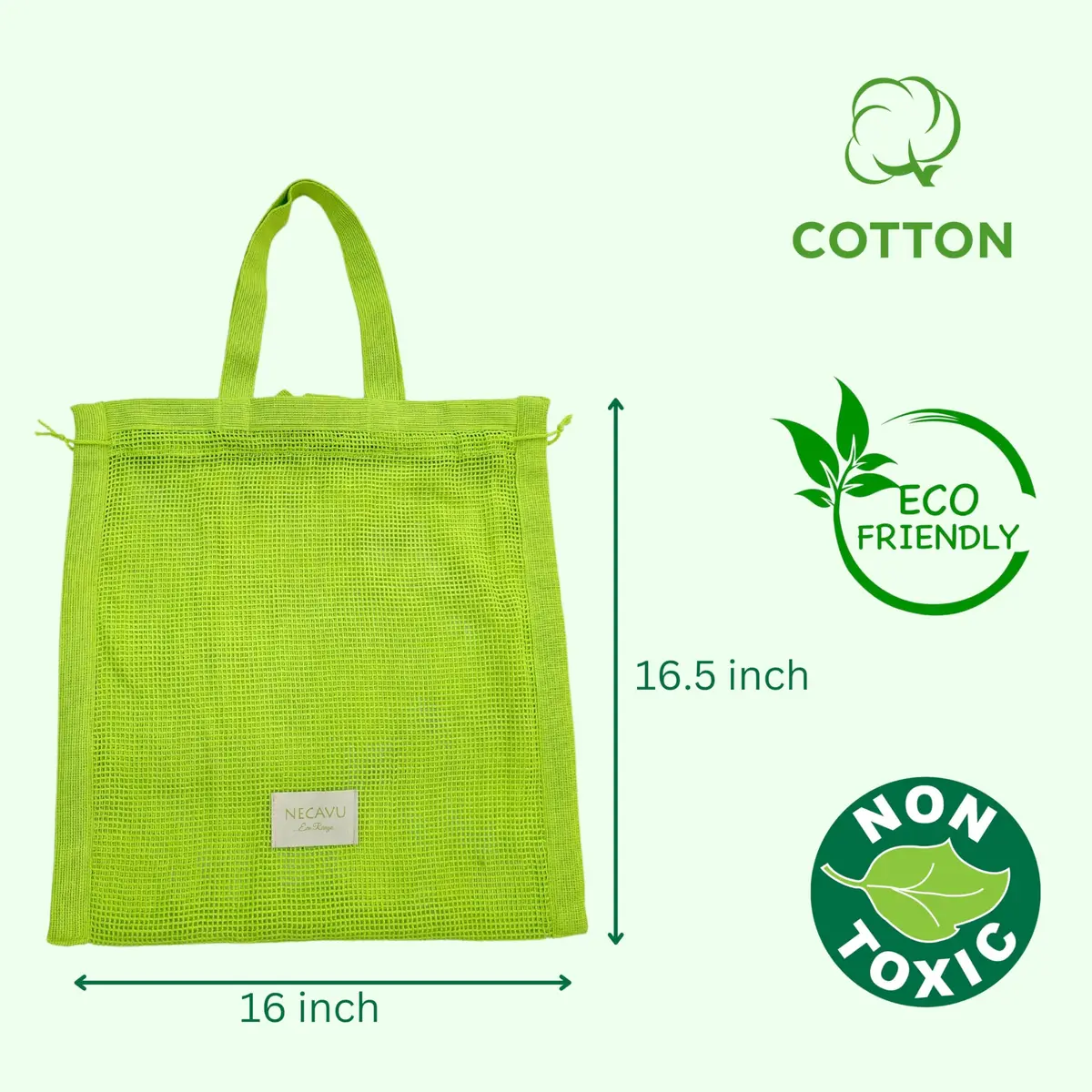 NECAVU 100% Cotton Mesh Grocery Bags Set of 2 (40x42cm) | Eco-Friendly Reusable Shopping Totes - view 4