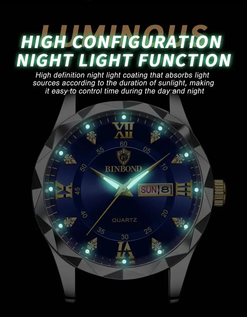 Gosasa Men's and Women's Business Diamond Watch 43mm | Waterproof Quartz with Day-Date - view 5