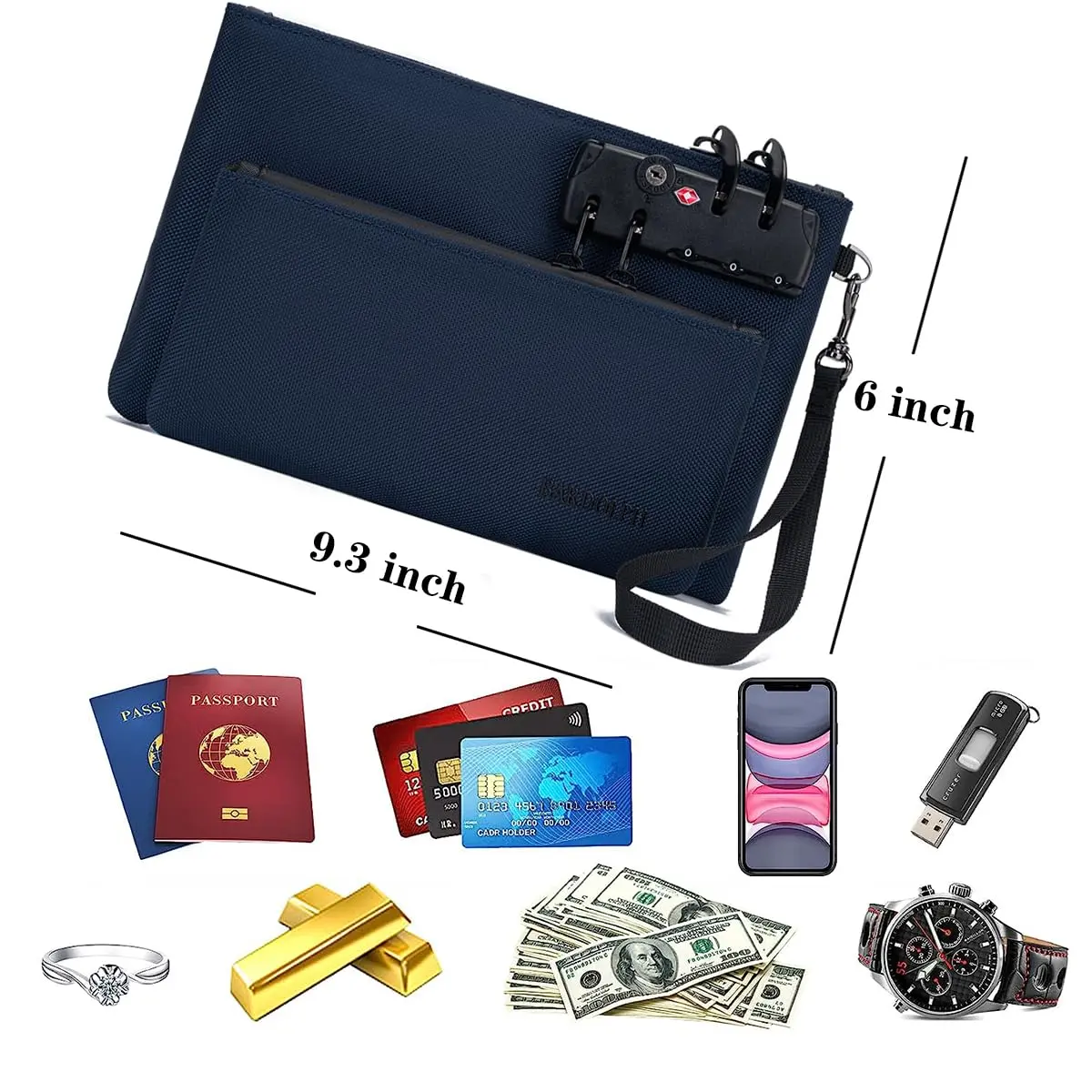 BARDOLPH Lockable Money Bag with Zipper and 3-Digit Code Lock, Double Layer Nylon Bank Bag for Cash, Valuables & Documents (Blue, Small) - view 4