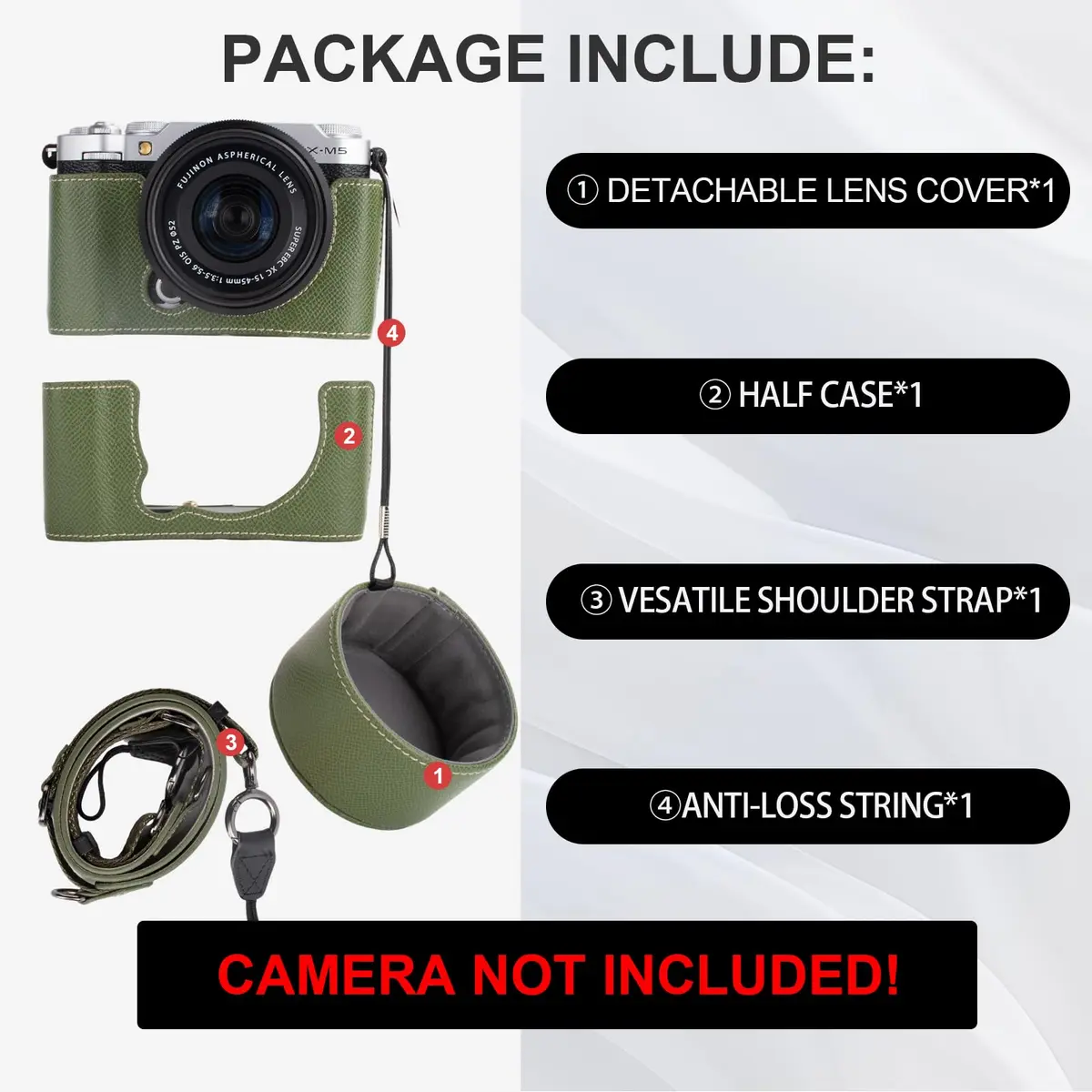 VOVMOEYA Camera Half Case for Fuji XM5 | Premium Leather Cover with Shoulder Strap (70-120 chars) - view 7