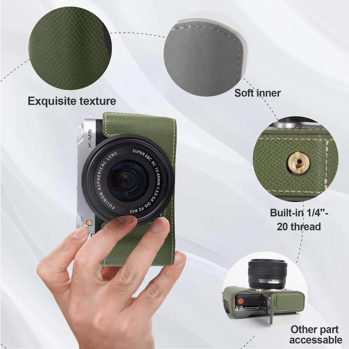 VOVMOEYA Camera Half Case for Fuji XM5 | Premium Leather Cover with Shoulder Strap (70-120 chars) - view 3