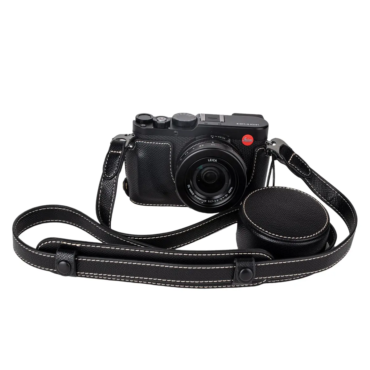 VOVMOEYA Black Camera Half Case Kit with Lens Cap & Shoulder Strap for Leica D-LUX8 | Protective PU Leather - main product image