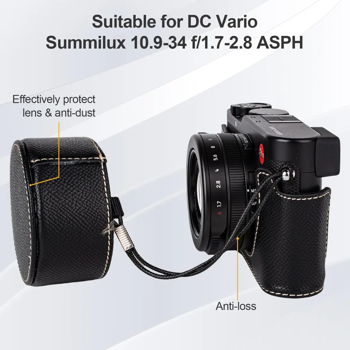 VOVMOEYA Black Camera Half Case Kit with Lens Cap & Shoulder Strap for Leica D-LUX8 | Protective PU Leather - view 6