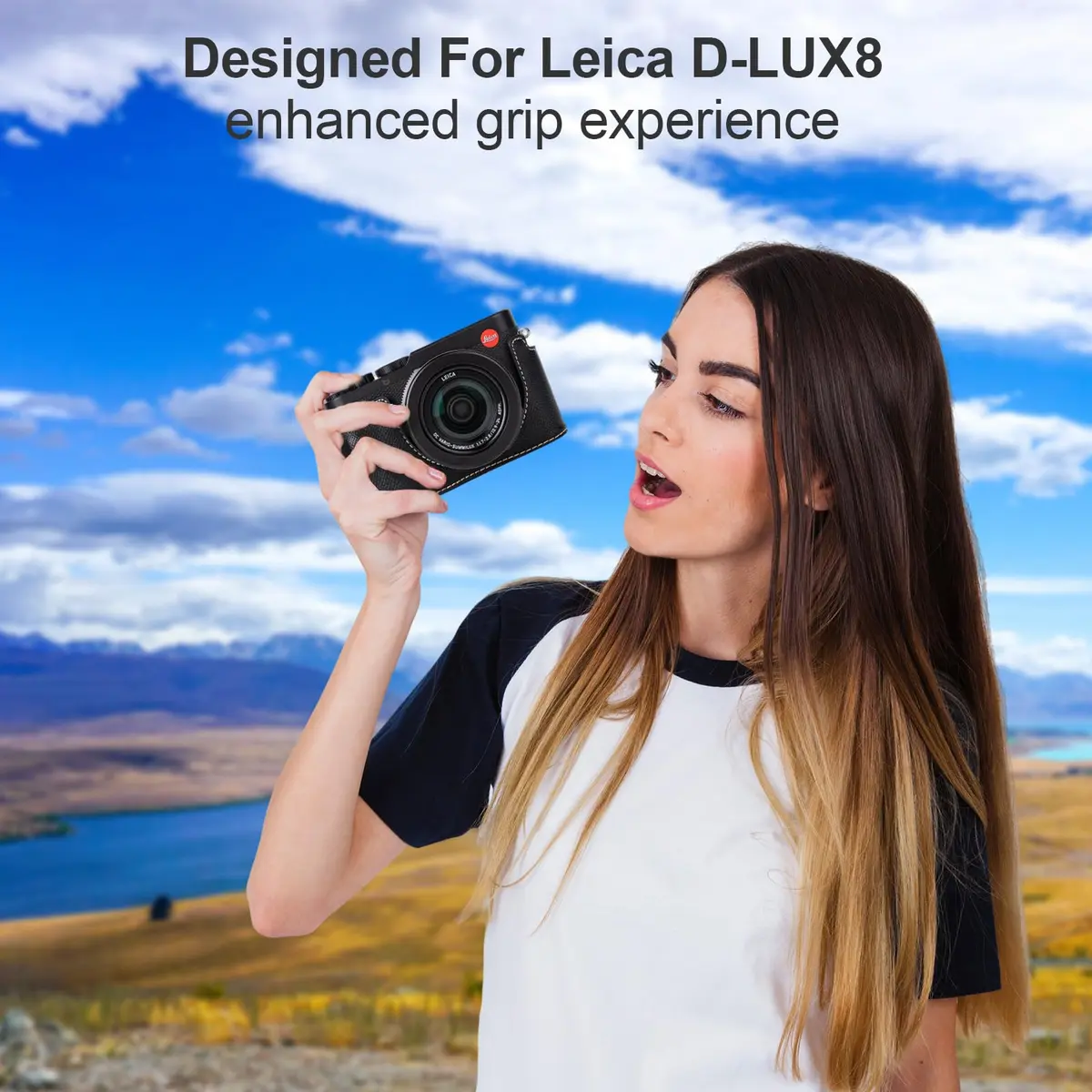 VOVMOEYA Black Camera Half Case Kit with Lens Cap & Shoulder Strap for Leica D-LUX8 | Protective PU Leather - view 2