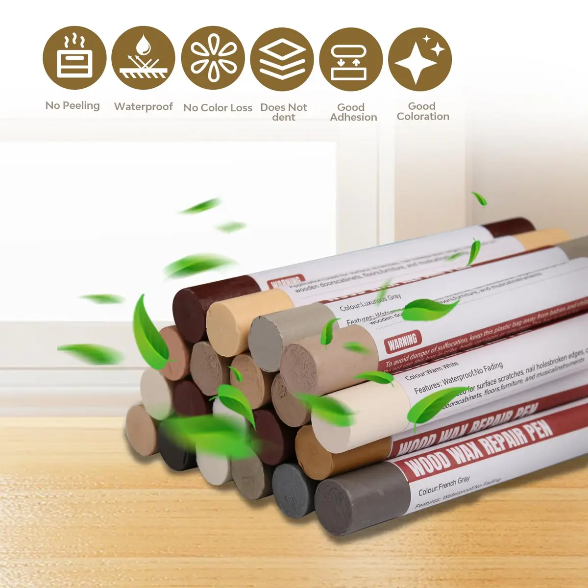 Uxney Wood Filler Sticks, 20 Colors Wood Repair Wax Crayons for Furniture, Floors, Cabinets, and More | Easy Touch-Up Kit - view 5
