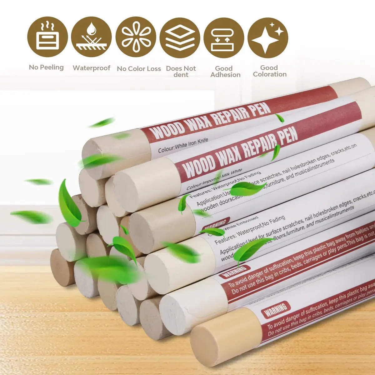 Uxney Wood Filler Sticks, 20 Colors Wood Repair Wax Crayons for Furniture, Floors, Cabinets, and More (Light Color Series) - view 5