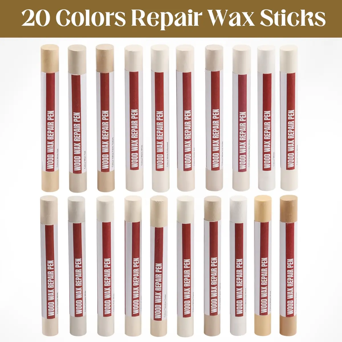 Uxney Wood Filler Sticks, 20 Colors Wood Repair Wax Crayons for Furniture, Floors, Cabinets, and More (Light Color Series) - view 3