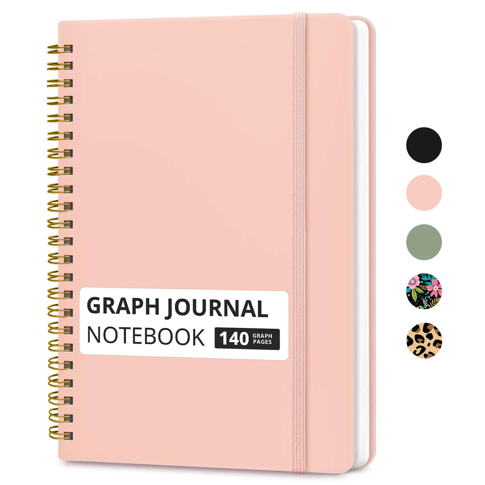 Taja Graph Spiral Journal Notebook A5 (5.7" x 7.9") – Pink | 140 Pages, Hardcover, Ink-Friendly Paper - main product image