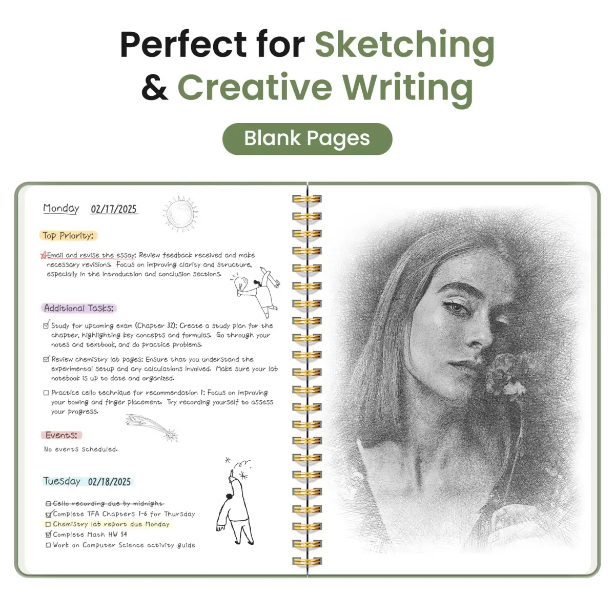 Taja Blank Spiral Journal Notebook A5 (5.7" x 7.9") – Green | Acid-Free Paper for Creative Writing & Sketching - view 3