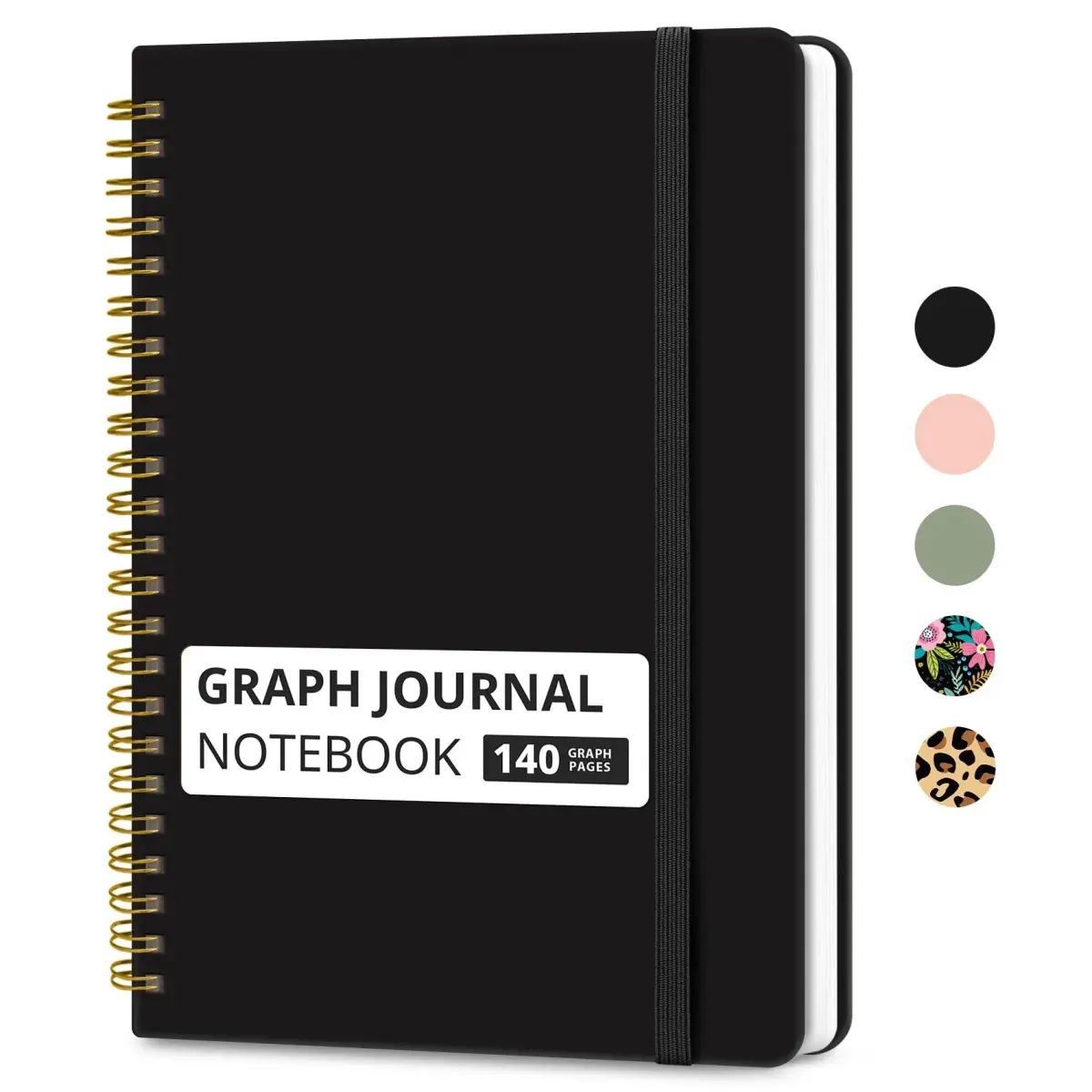 Taja Graph Spiral Journal Notebook A5 (5.7" x 7.9") Black Hardcover | 140 Pages Acid-Free Paper - main product image