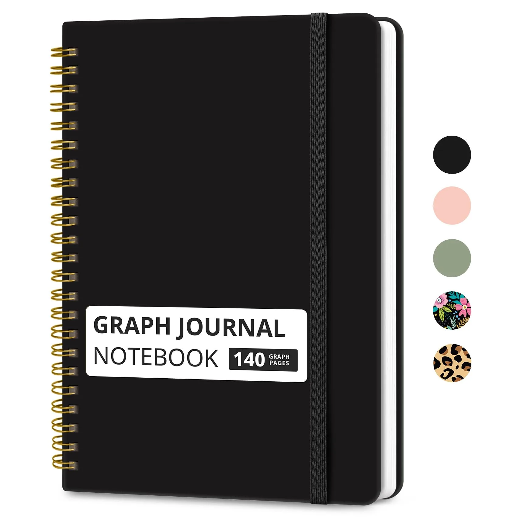 Taja Graph Spiral Journal Notebook A5 (5.7" x 7.9") Black Hardcover | 140 Pages Acid-Free Paper - main product image
