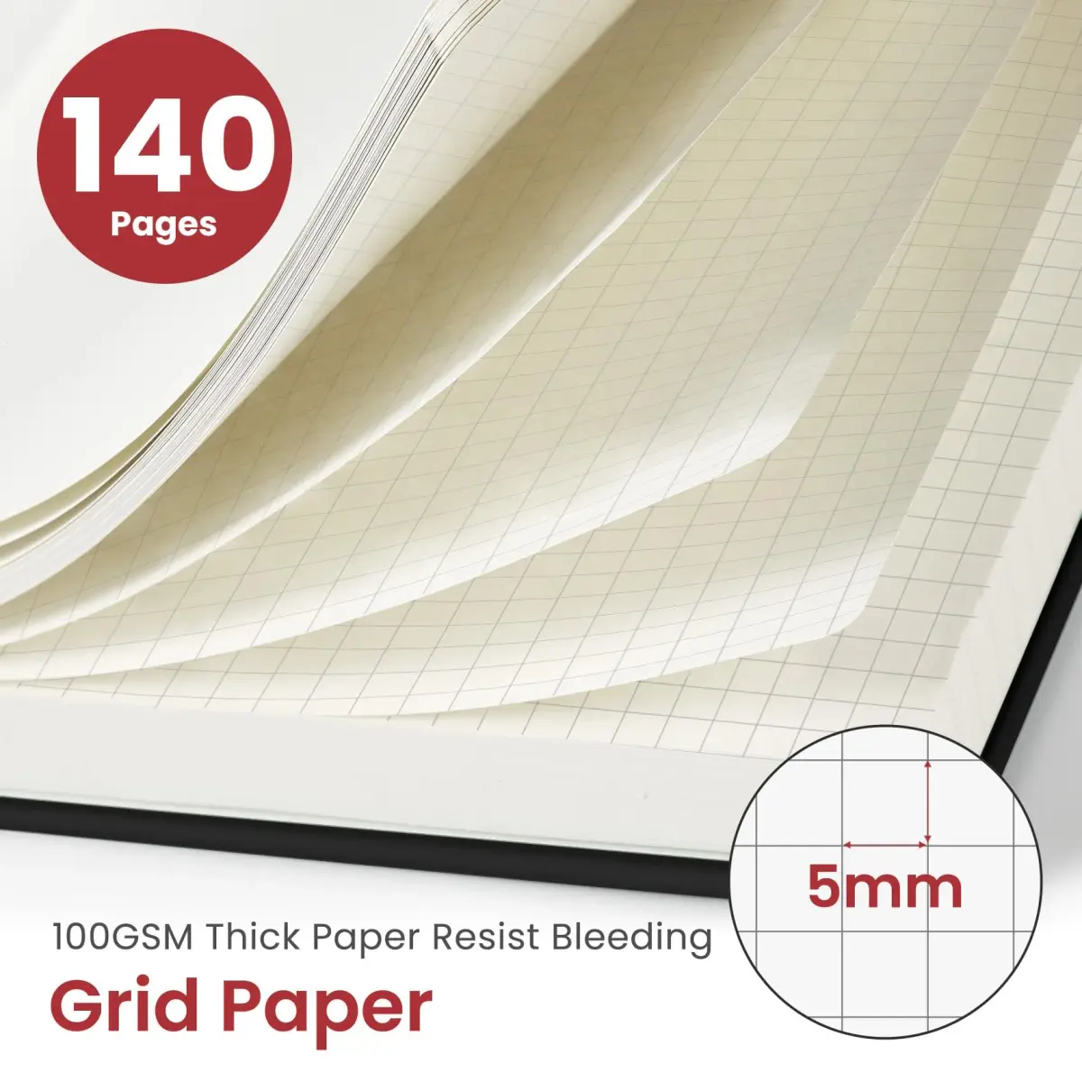 Taja Graph Spiral Journal Notebook A5 (5.7" x 7.9") Black Hardcover | 140 Pages Acid-Free Paper - view 2