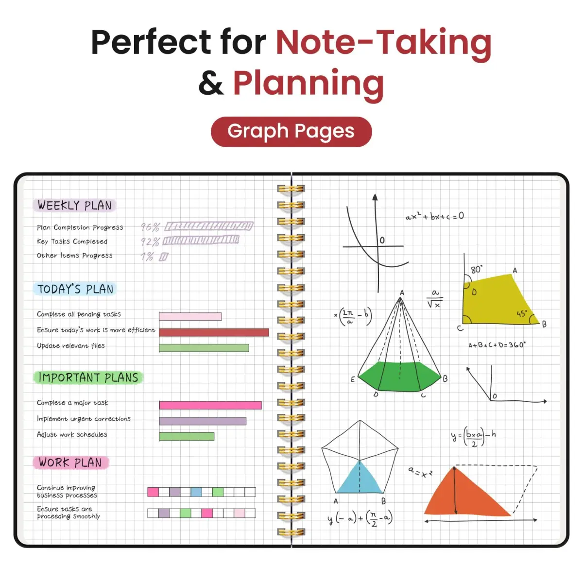 Taja Graph Spiral Journal Notebook A5 (5.7" x 7.9") Black Hardcover | 140 Pages Acid-Free Paper - view 3