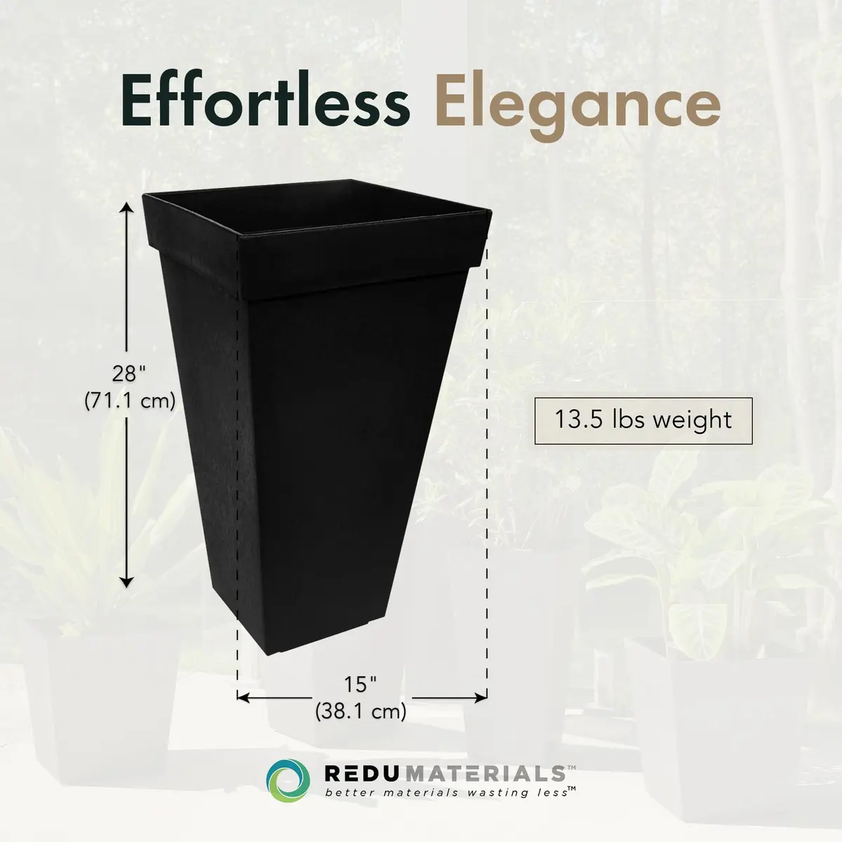 Tierra Verde Self-Watering Square Planter 15" x 28" Black | Modern, Eco-Friendly Indoor & Outdoor Garden Container - view 4
