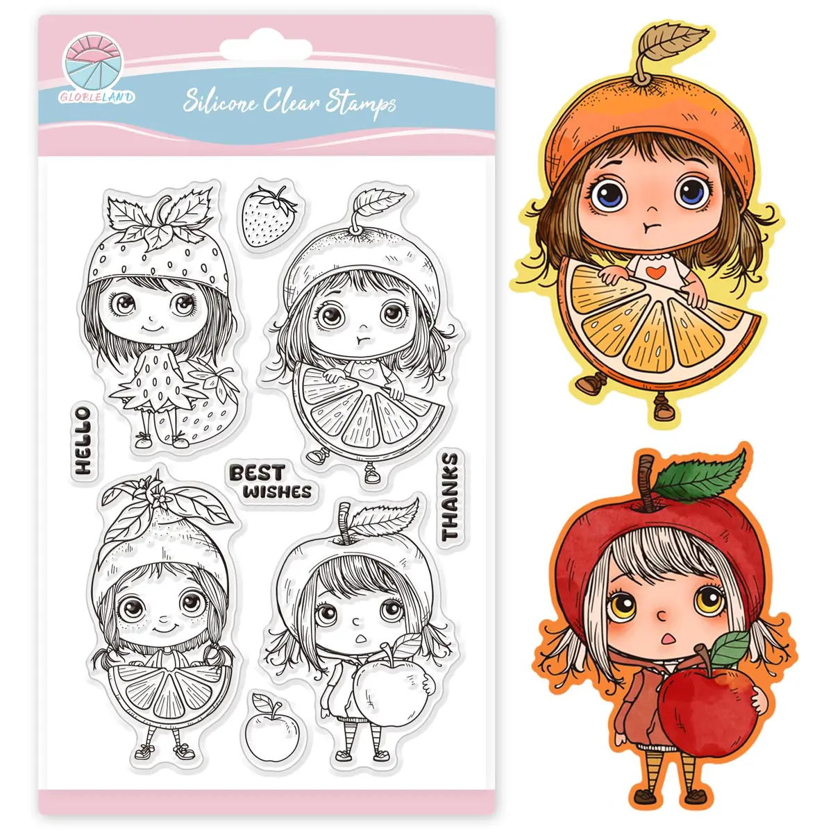 GLOBLELAND Fruit Lady Clear Stamps 6.3x4.3inch | Silicone Stamp for Card Making & Scrapbooking - main product image