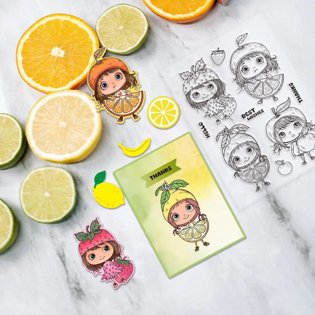 GLOBLELAND Fruit Lady Clear Stamps 6.3x4.3inch | Silicone Stamp for Card Making & Scrapbooking - view 2