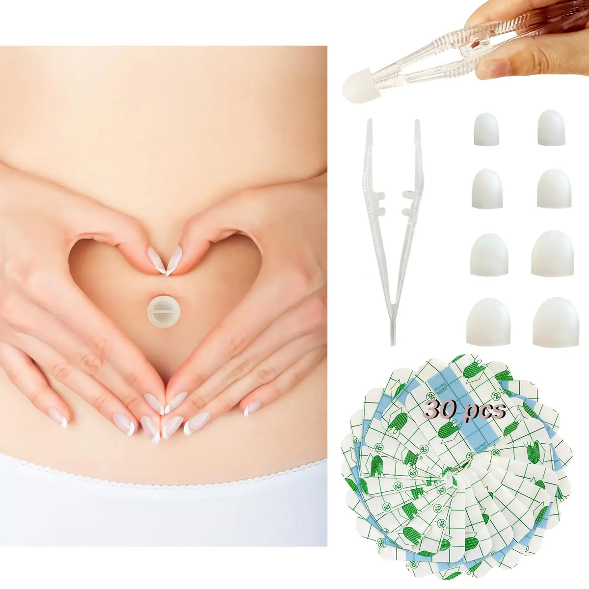 Josuyofo Belly Button Plug Post Tummy Tuck & Liposuction Recovery Shaper, Soft Silicone Navel Retainer (Transparent, 8-Pack) - main product image