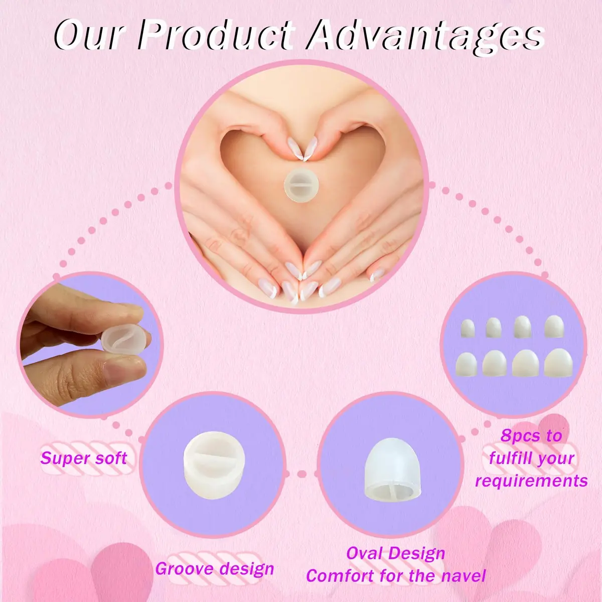 Josuyofo Belly Button Plug Post Tummy Tuck & Liposuction Recovery Shaper, Soft Silicone Navel Retainer (Transparent, 8-Pack) - view 3