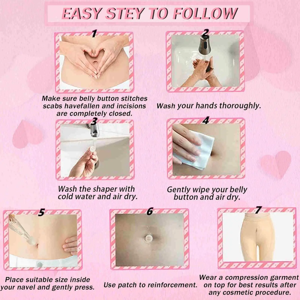 Josuyofo Belly Button Plug Post Tummy Tuck & Liposuction Recovery Shaper, Soft Silicone Navel Retainer (Transparent, 8-Pack) - view 4