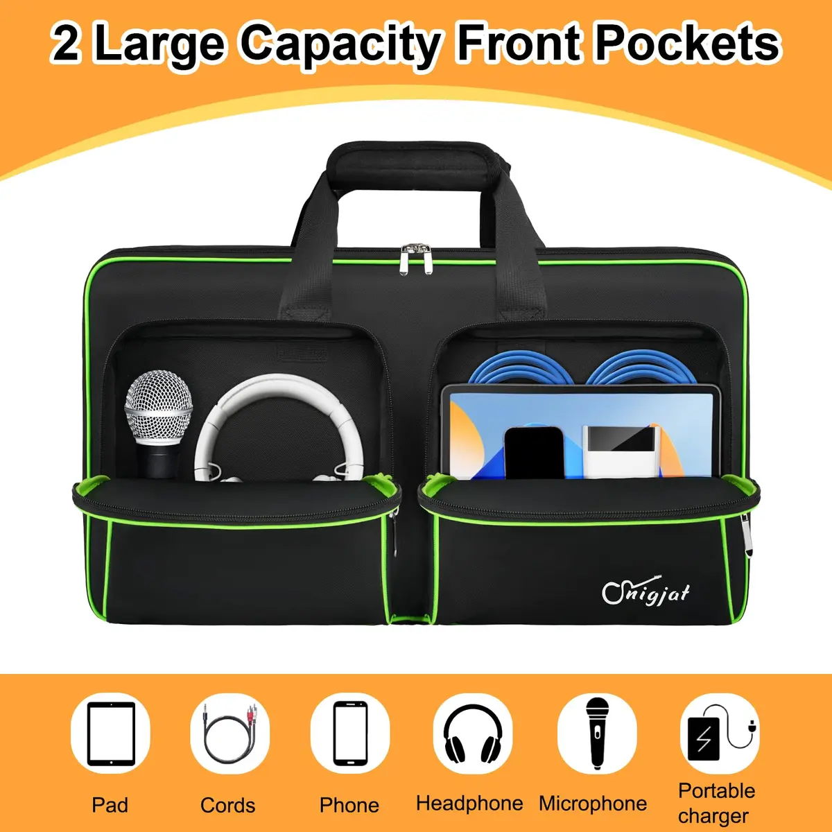 SNIGJAT DJ Controller Case for DDJ FLX4 / 400 / REV1, 21.5 x 11.5 x 2.5 inches | Protective Padded Bag with Accessory Pockets - view 5