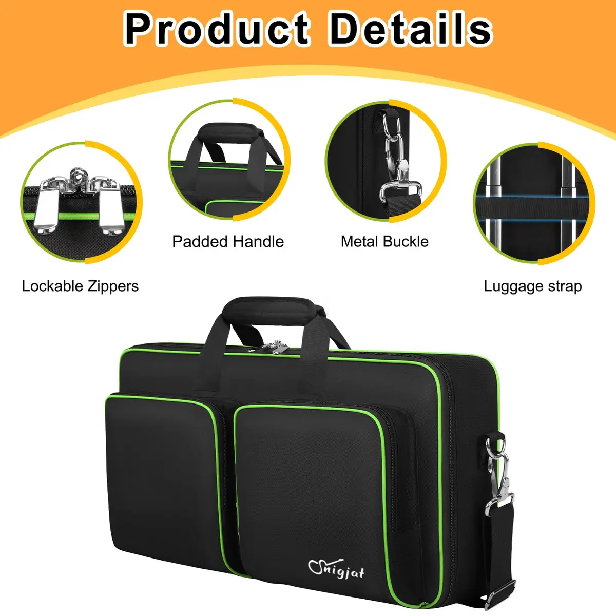 SNIGJAT DJ Controller Case for DDJ FLX4 / 400 / REV1, 21.5 x 11.5 x 2.5 inches | Protective Padded Bag with Accessory Pockets - view 6