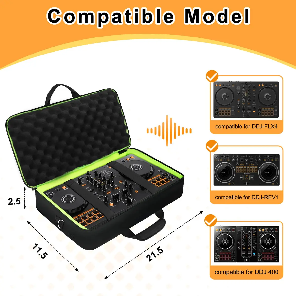 SNIGJAT DJ Controller Case for DDJ FLX4 / 400 / REV1, 21.5 x 11.5 x 2.5 inches | Protective Padded Bag with Accessory Pockets - view 2