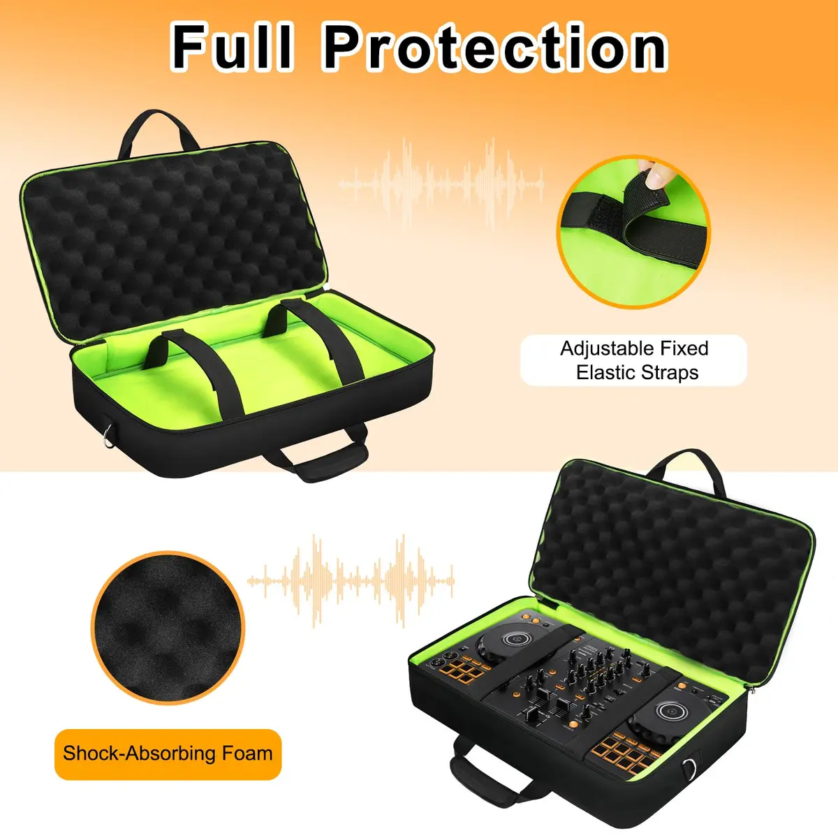 SNIGJAT DJ Controller Case for DDJ FLX4 / 400 / REV1, 21.5 x 11.5 x 2.5 inches | Protective Padded Bag with Accessory Pockets - view 3