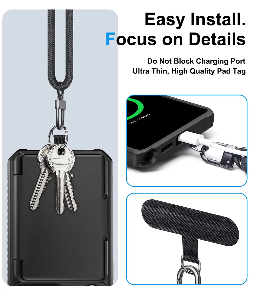 BXYJY Samsung Galaxy S25 Ultra Case with Strap & Card Holder, Black | Military Drop Protection - view 4